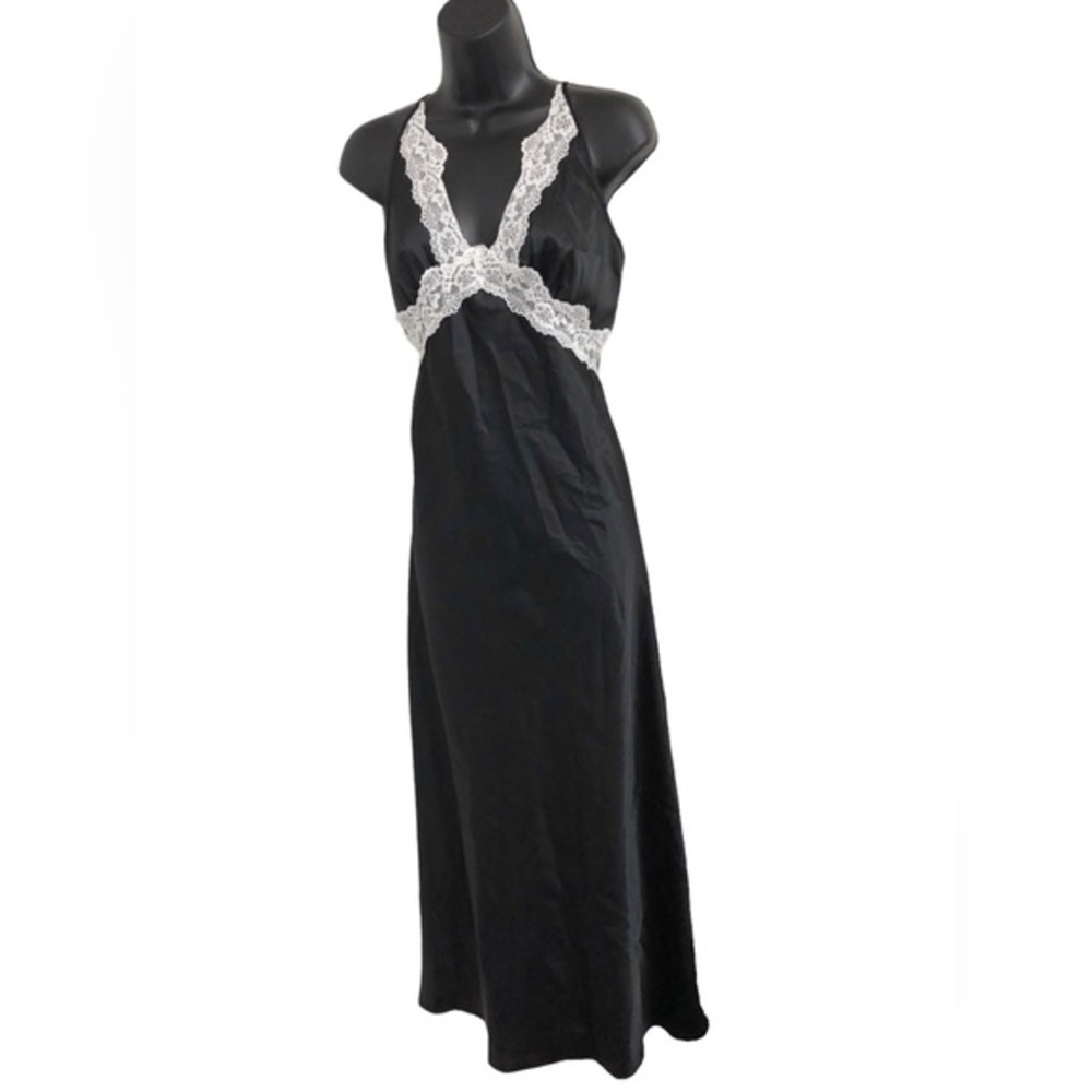 Sincerely Jules White Lace Open Back Satin Effect Black Maxi Slip Dress Size Xl